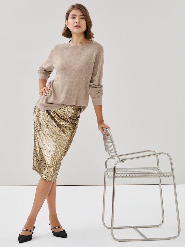 Sequin Midi Skirt - Gold