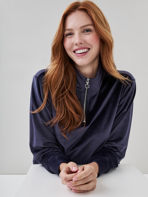 Velour Quarter-Zip Pullover - Dark Navy