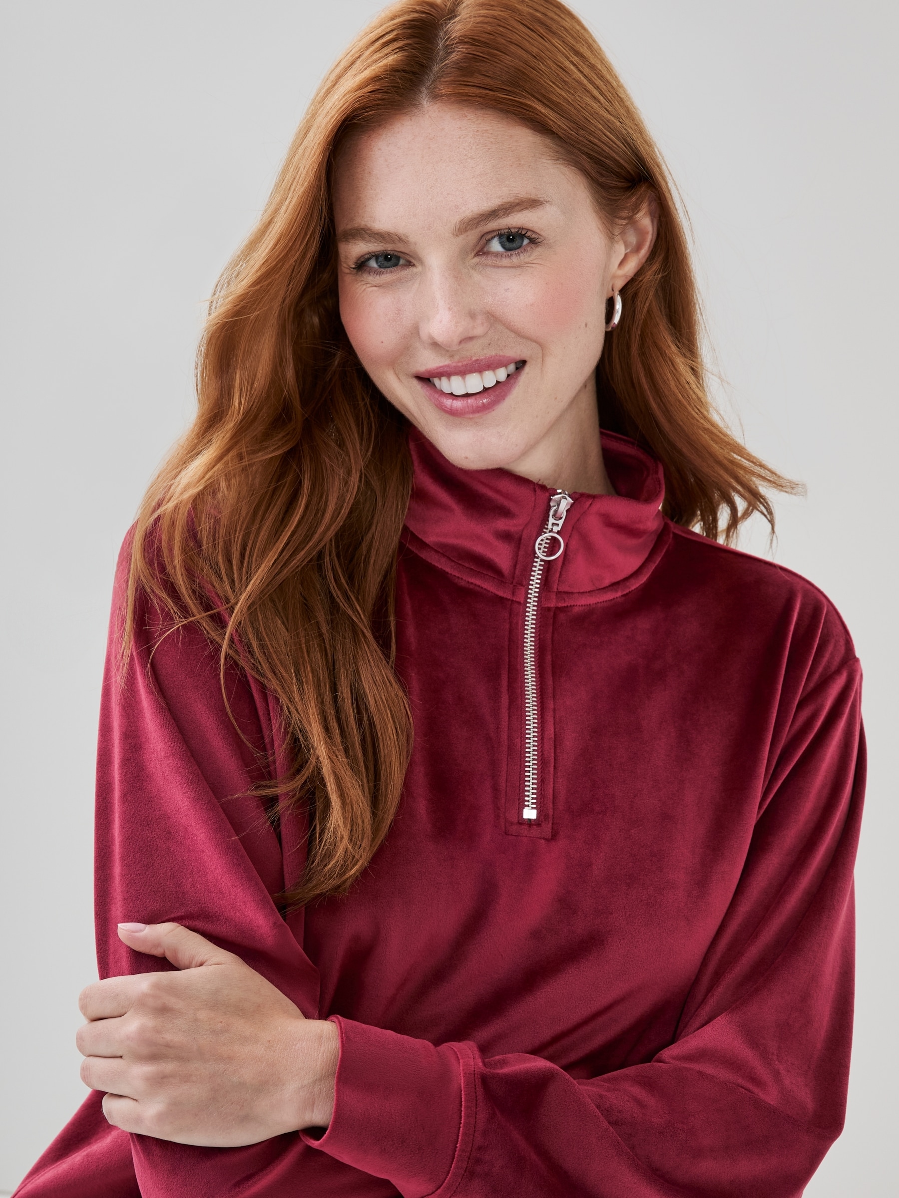 Velour Quarter-Zip Pullover