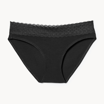 Culotte bikini en dentelle de coton - Noir
