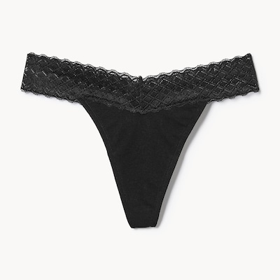 Cotton Lace Thong - Black