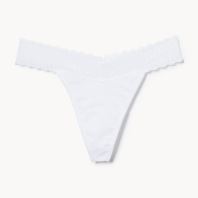 Cotton Lace Thong - White