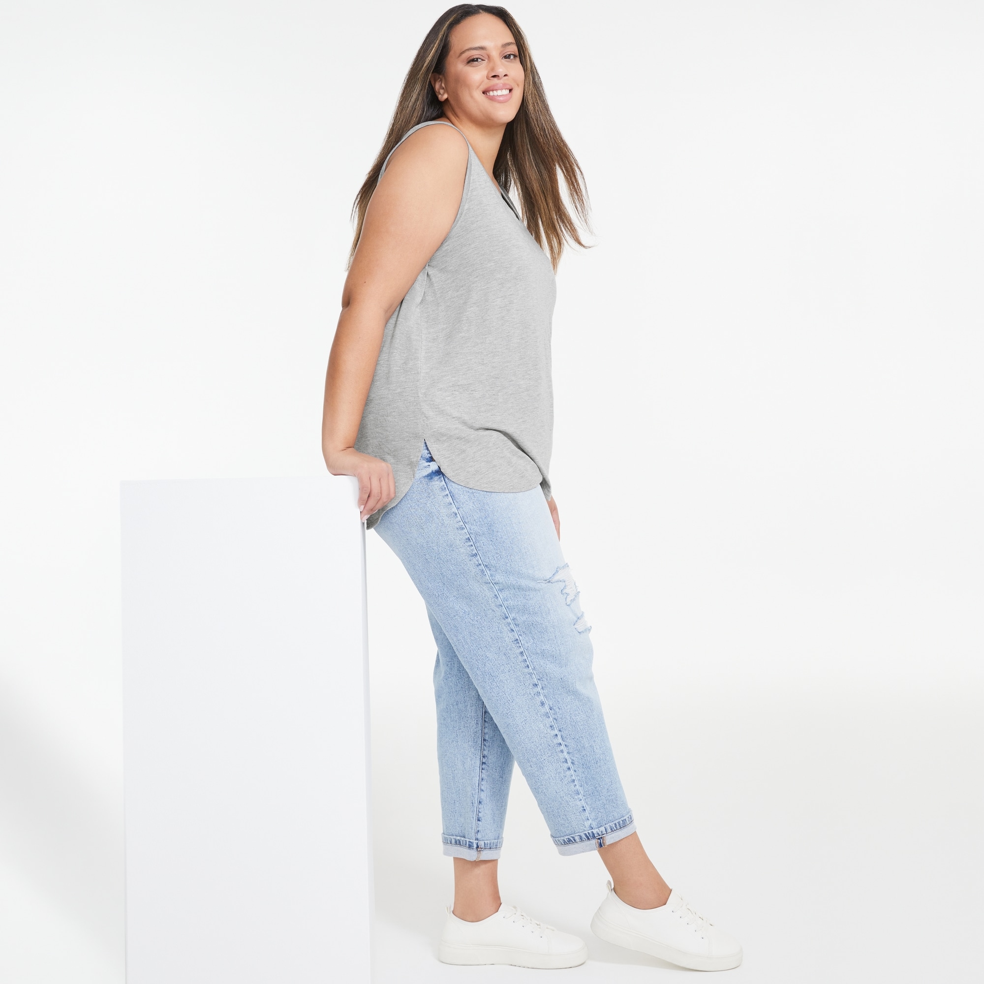 Women+ Relaxed Tank in Light Grey Mix from Joe Fresh