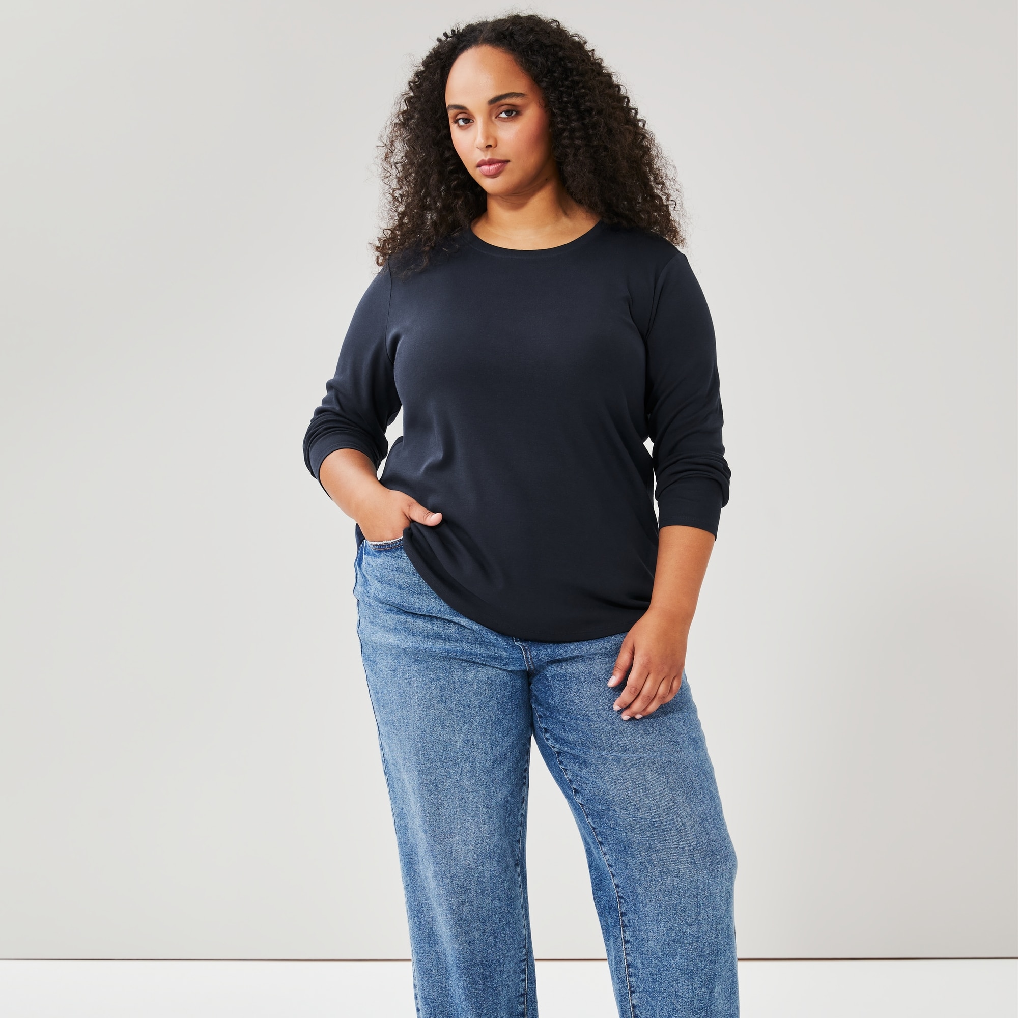 Women+ Organic Cotton Long Sleeve in JF Midnight Blue from Joe Fresh