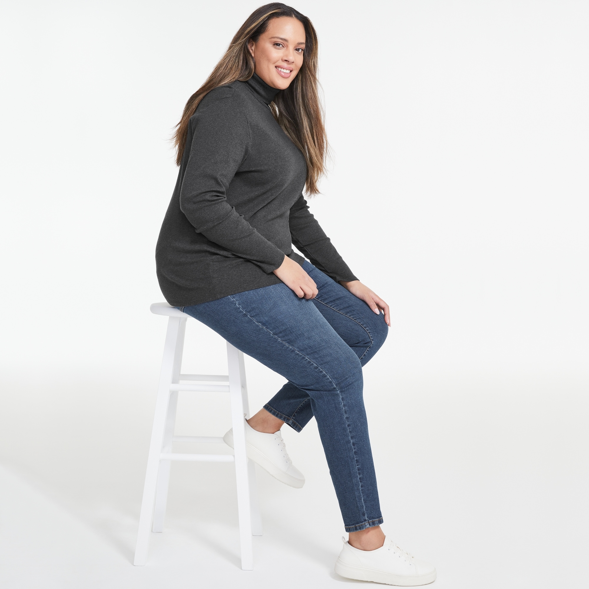 Women+ Organic Cotton Turtleneck in Dark Charcoal Mix from Joe Fresh