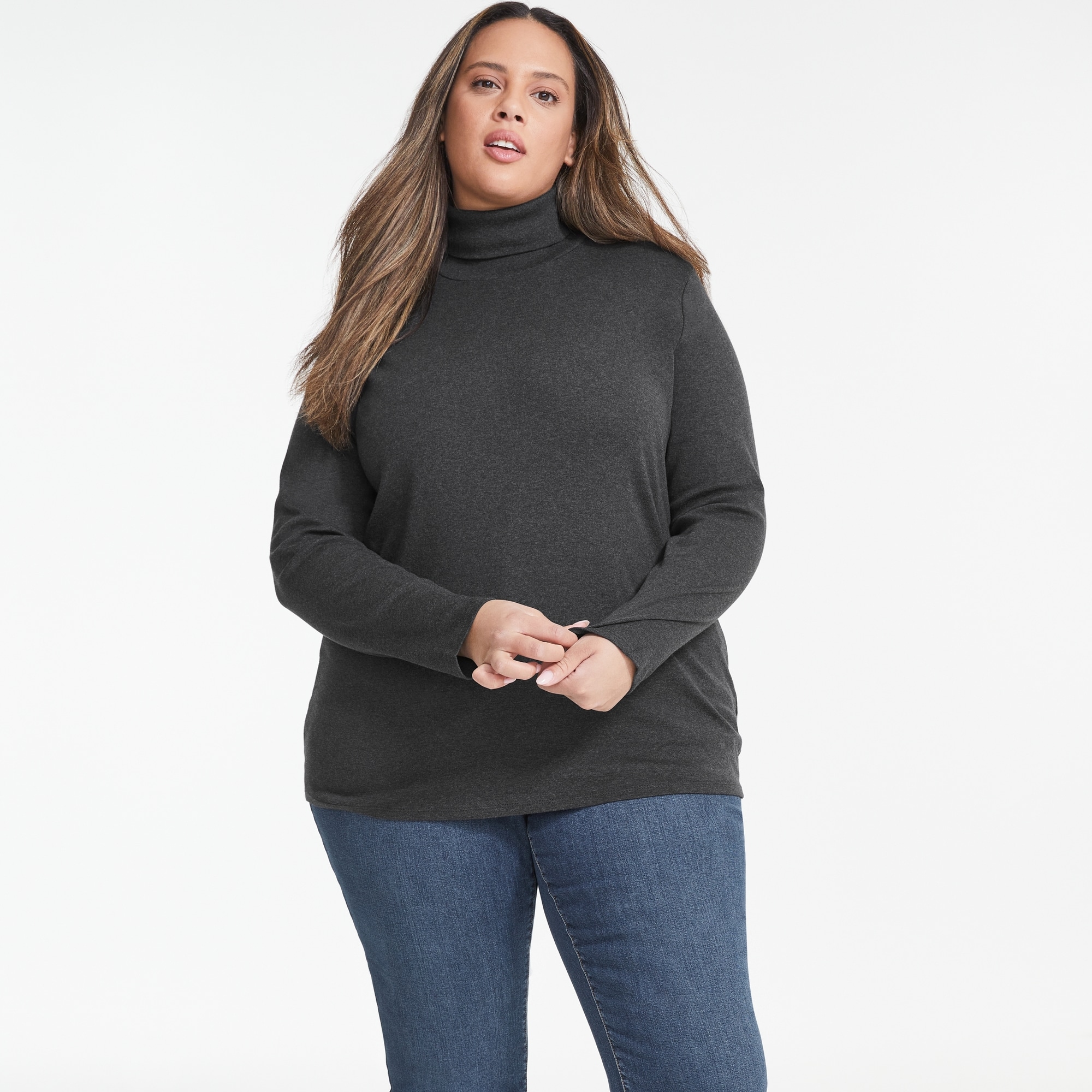 Women+ Organic Cotton Turtleneck in Dark Charcoal Mix from Joe Fresh