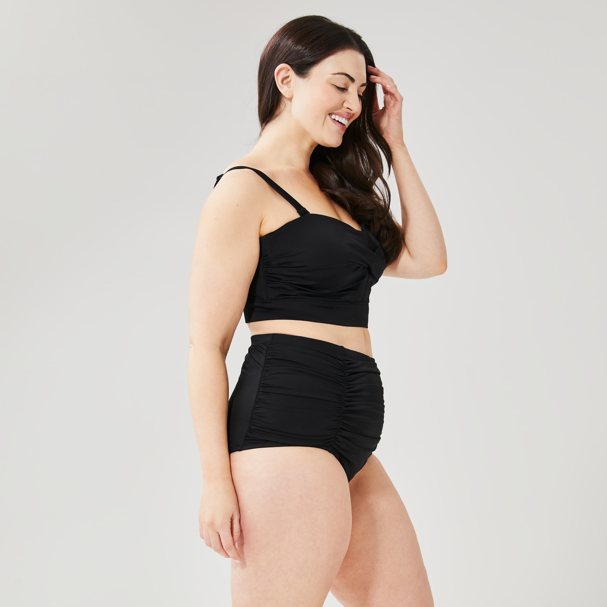 Bas de maillot de bain taille haute froncé
