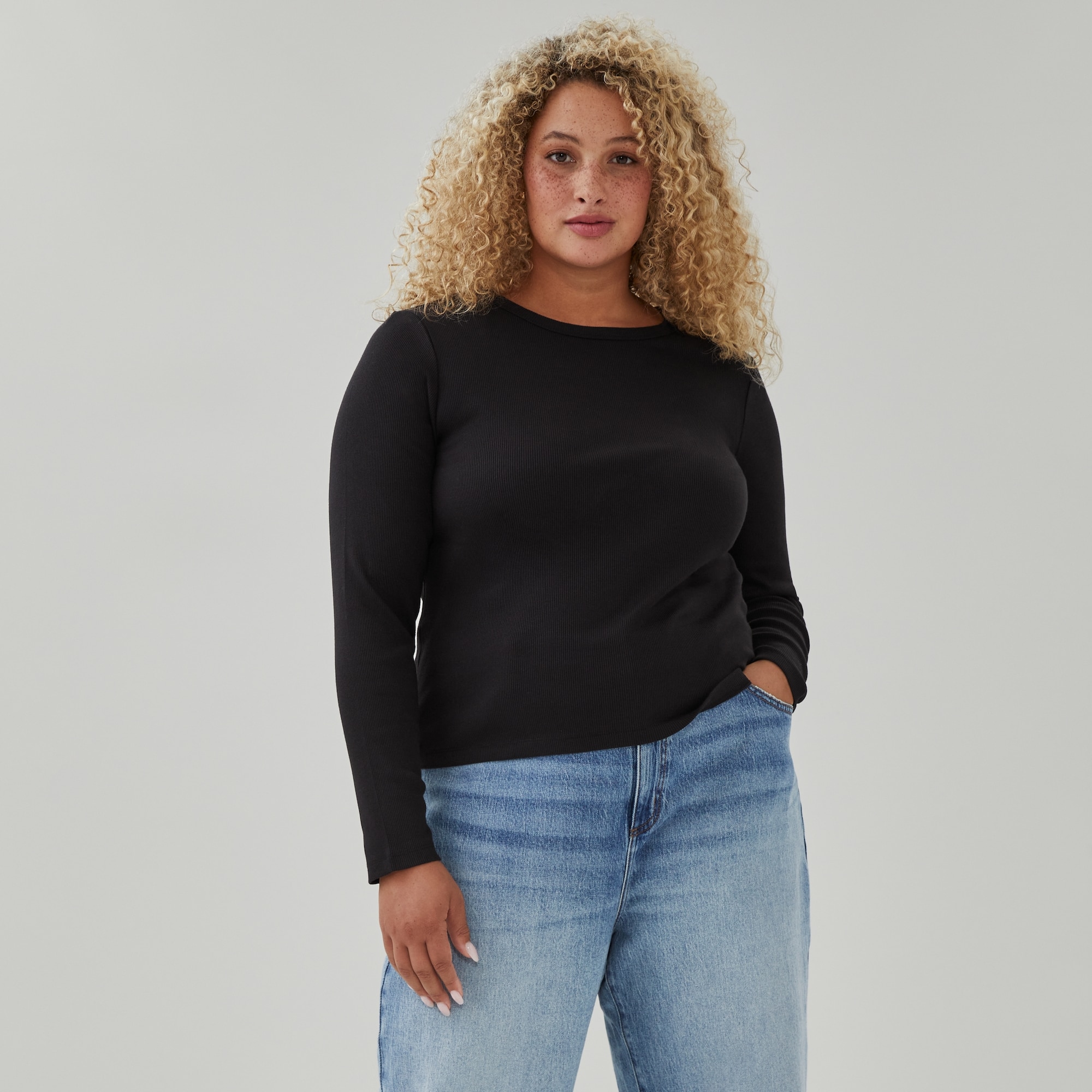 Women+ Rib Long Sleeve in JF Black from Joe Fresh