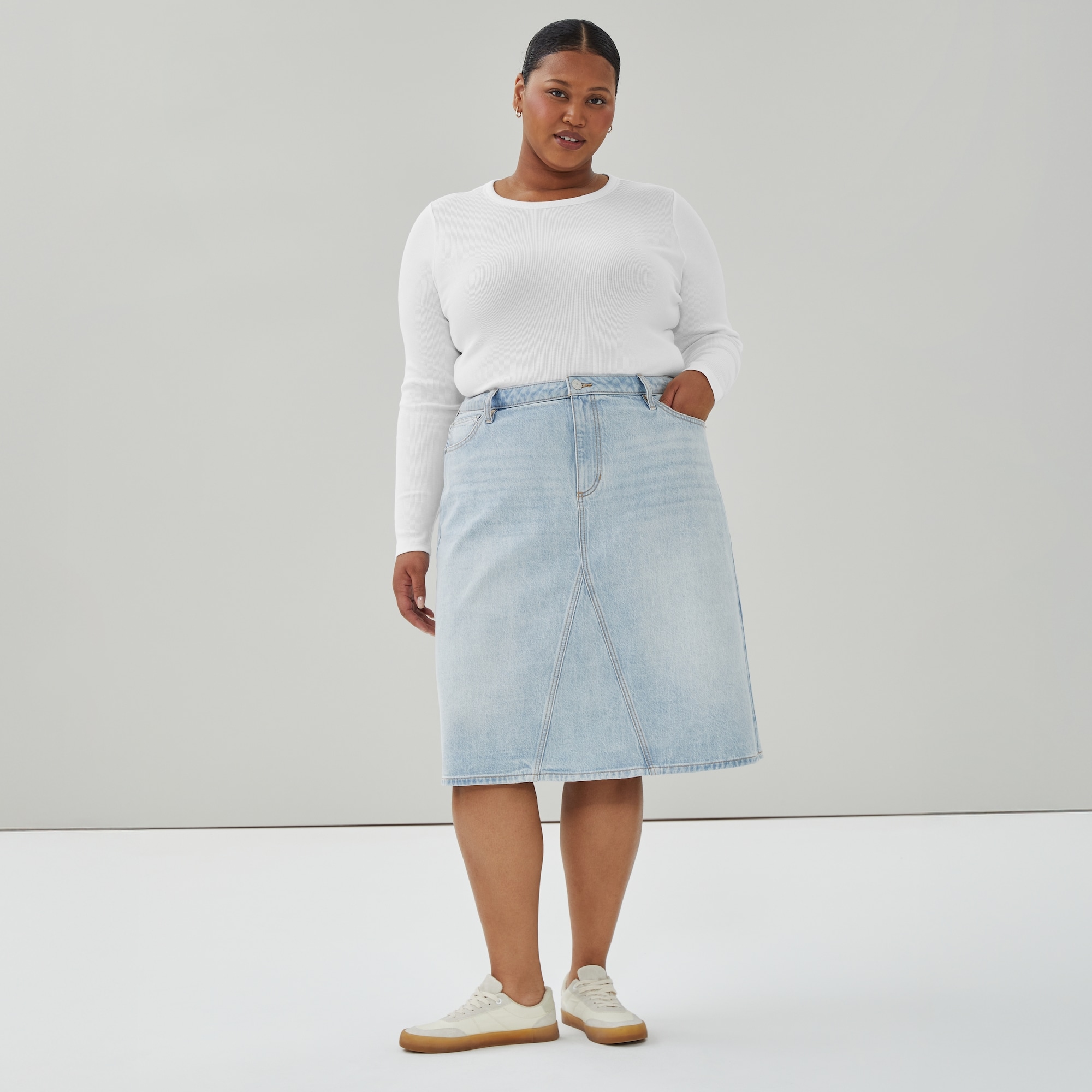 Women+ Rib Long Sleeve in Bright White from Joe Fresh