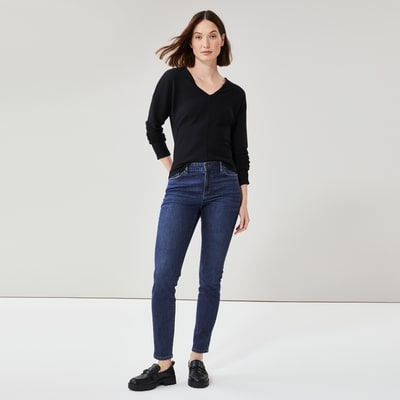 Jean très étroit long à taille mi-haute - Bleu Foncé