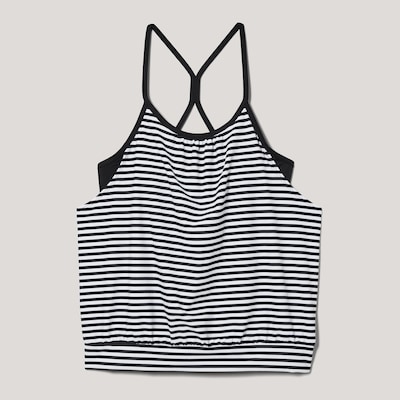 Stripe Built-In Bra Tankini - Black