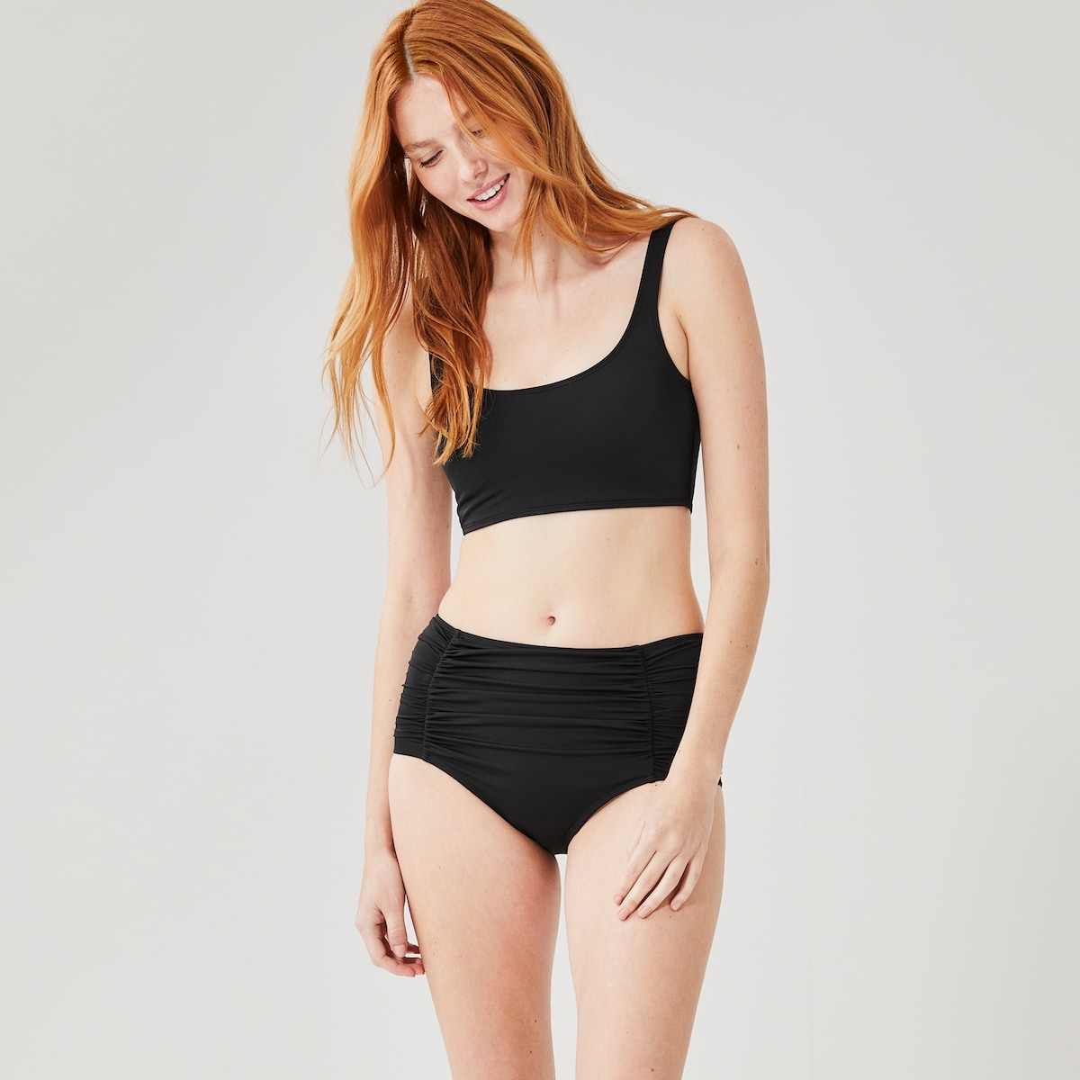 Ruched High Waist Swim Bottom