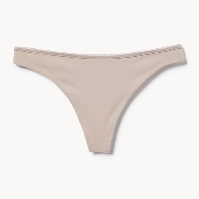 Cotton Lace Thong - Taupe