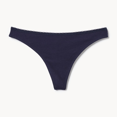 Cotton Lace Thong - Navy