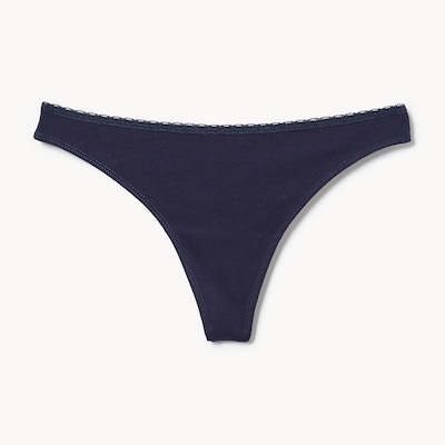 Cotton Lace Thong - Navy