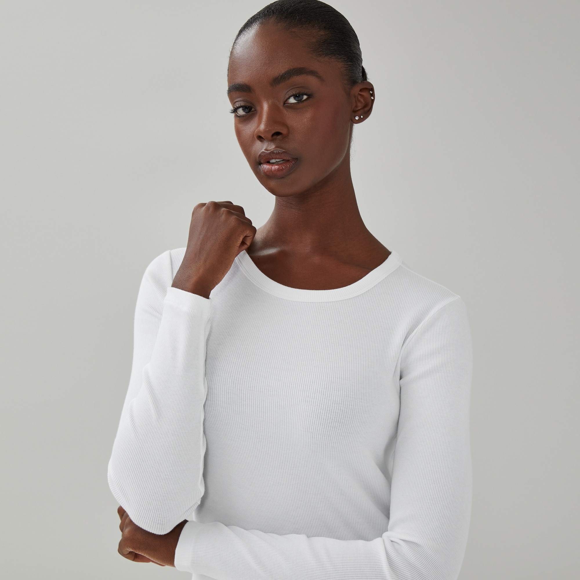 Rib Long Sleeve in Bright White from Joe Fresh