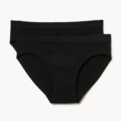Ens. de 2 culottes bikini côtelées sans couture - Noir