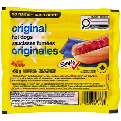No Name Original Hot Dogs 450 g, $1.11/100g