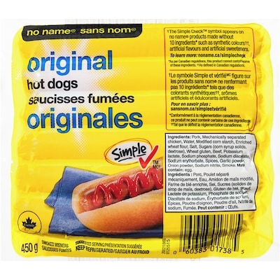 Sans Nom Saucisses fumées originales 450 g, 1,00 $/100g