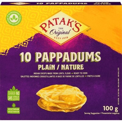 Pataks Pappadums Plain 100 g, $3.99/100g