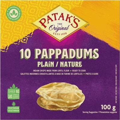 Pataks Pappadam à l'ail 100 g, 4,29 $/100g