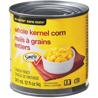 No Name Whole Kernel Corn 341 ml, $0.44/100ml