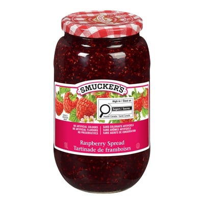 Smucker’s Pure confiture de framboises 1 l, 1,30 $/100ml