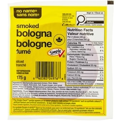 Sans Nom Bologne fumé en tranches 175 g, 17,14 $/1kg 1,71 $/100g