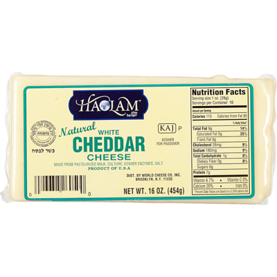 Haolam Kosher White Cheddar Bars 454 g, $4.40/100g