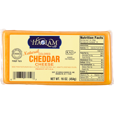 Haolam Kosher Cheddar Bars 454 g, $4.63/100g