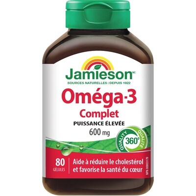 Jamieson Oméga-3 Complet Puissance élevée 600 mg 80 ea, 0,18 $/1ch