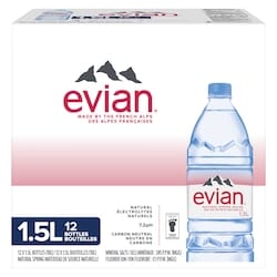 Evian Eau de source naturelle 12x1.5 l, 0,21 $/100ml