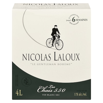 Nicolas Laloux Vin blanc Nicolas Laloux (Pièce d’identité requise au moment du ramassage) 4 l, 1,10 $/100ml