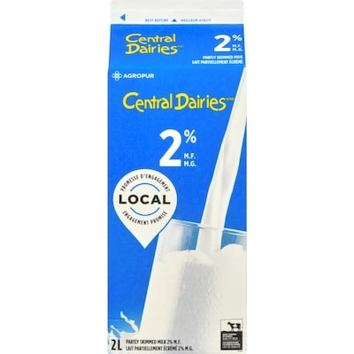 Central Dairies 2% Milk 2 l, $0.25/100ml