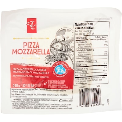 President's Choice Pizza Mozzarella Cheese 340 g, $2.64/100g