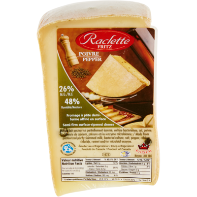 Fritz Kaiser Fromage à raclette au poivre 4,49 $/100g 20,37 $/1lb