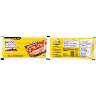 No Name Jumbo Smoked Wieners  675 g, $1.33/100g