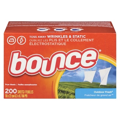 Bounce Dryer Sheets, 200 Sheets, Outdoor Fresh Scent Fabric Softener Sheets, Reduces Static, Softens and Fights Wrinkles 200 ea, $0.04/1ea