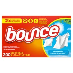 Bounce Feuilles assouplissantes, parfum Fraîcheur de grand air, 200 feuilles 200 ea, 0,07 $/1ch