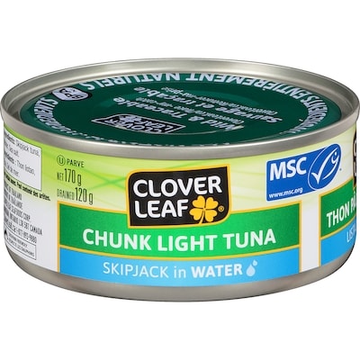 Clover Leaf Chunk Light Tuna, Skip Jack In Water 170 g, $1.41/100g