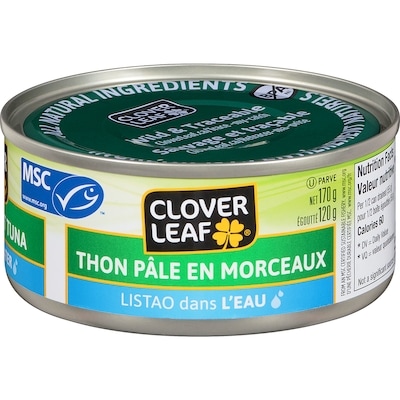 Clover Leaf Thon pâle à listao en morceaux mis en conserve dans l’eau 170 g, 1,41 $/100g