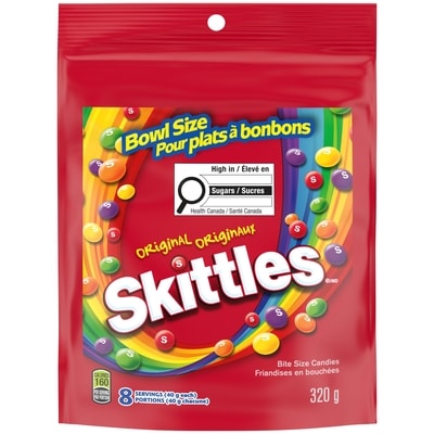 Skittles Originaux, bonbons à mâcher, sac pour plats à bonbons 320 g, 1,72 $/100g