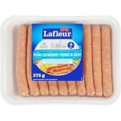 Lafleur Lafleur, Saucisses fraîches porc et bœuf légères 375 g, 1,33 $/100g