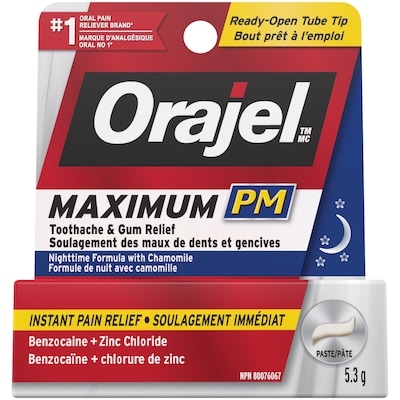 Orajel Pâte Force Maximum PM pour soulagement des maux de dents et de gencives 5.3 g, 169,62 $/100g
