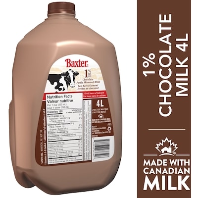 Baxter 1% Chocolate Partly Skimmed Milk 4 l, $0.27/100ml