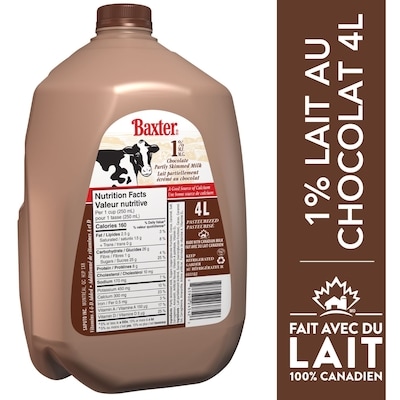 Baxter Lait partiellement écrémé au chocolat 1 % 4 l, 0,27 $/100ml