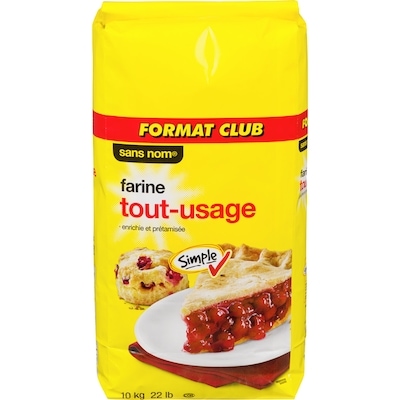 Sans Nom Farine tout-usage 10 kg, 0,13 $/100g