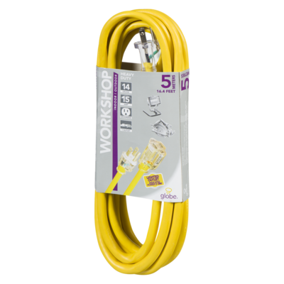 5-Meter Extension Cord with 1 Outlet & Yellow Lighted