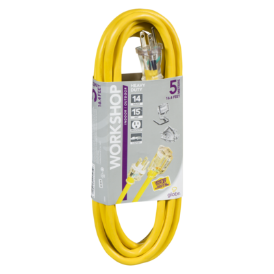 5-Meter Extension Cord with 1 Outlet & Yellow Lighted