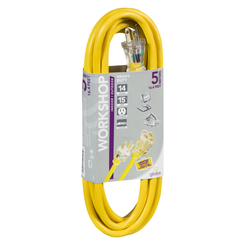 5-Meter Extension Cord with 1 Outlet & Yellow Lighted